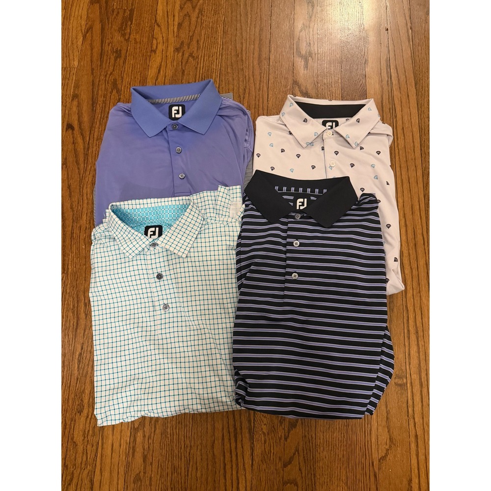 FootJoy Mens Golf Polo Shirt Lot 4 Pack Performance Striped Check Logo FJ XL